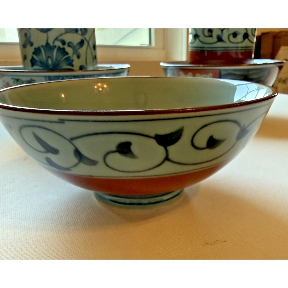 Yunomi Tea Cup & Rice Bowl Set VTG Arita Ware Orchid Kiln 10 Pc Japan Signed - Picture 7 of 16